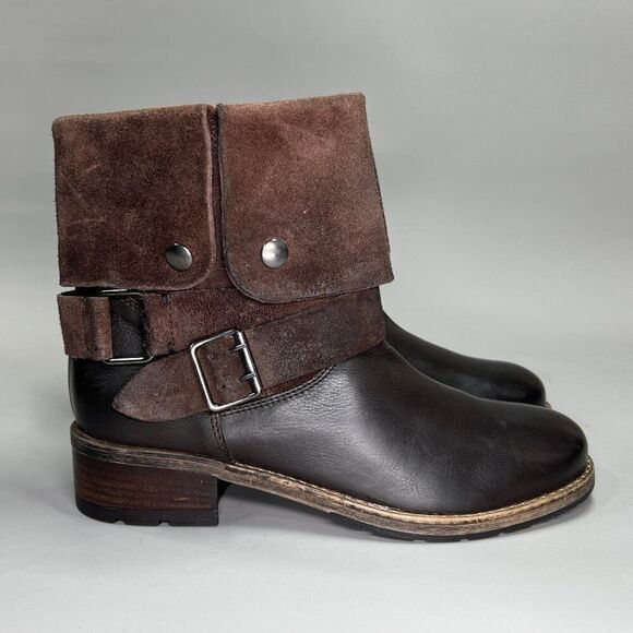 Clarks Volara Sky Boots Womens Size 9.5 Brown Leather Suede Ankle Buckle Booties - Picture 1 of 16